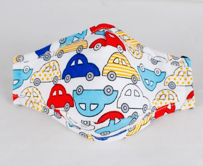My Protection Plus Kids 100% Cotton Fabric Mask (No Valve) (White Cars)